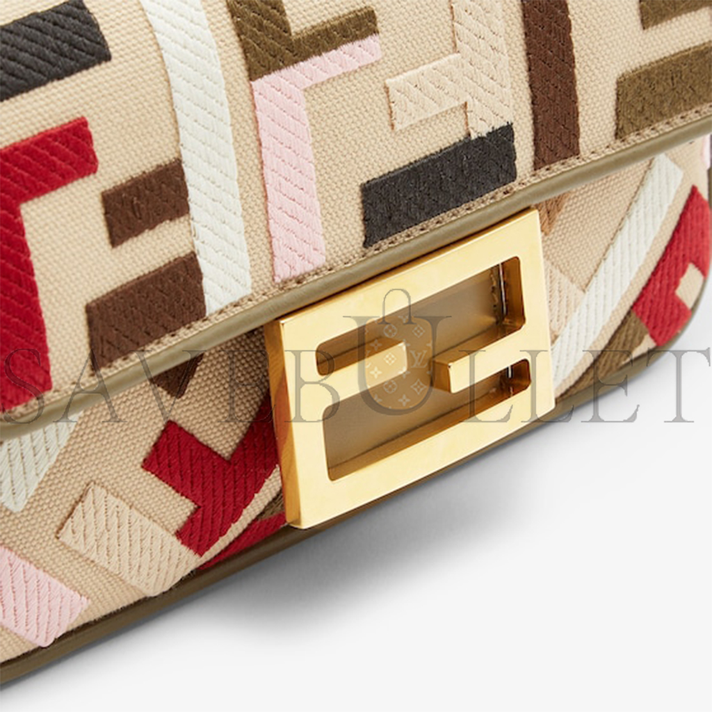 FENDI BAGUETTE MINI CANVAS BAG WITH MULTICOLOR FF EMBROIDERY 8BS017ANH4F1Q6O  (20*13*5cm)